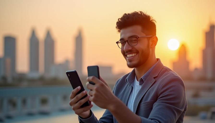 شخص يستخدم هاتف ذكي في المنامة لشحن الرصيد